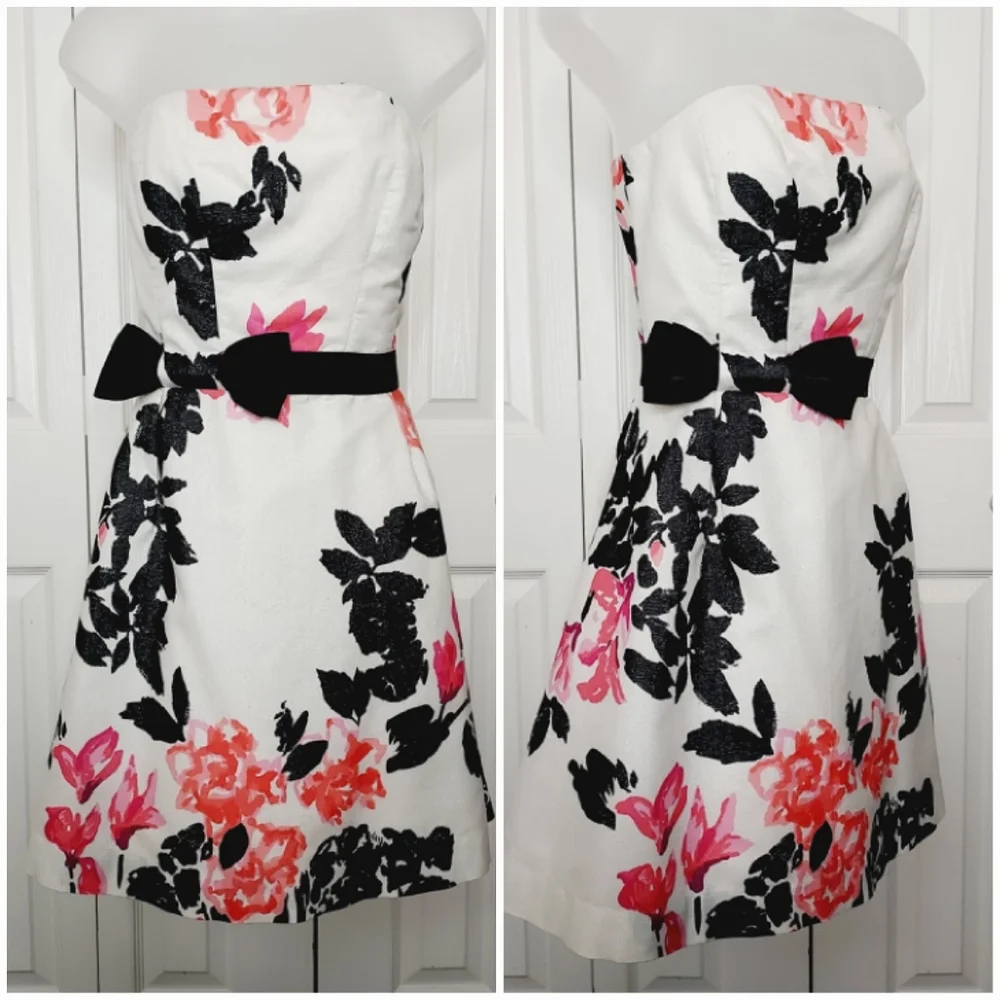 🤍Lilly Pulitzer strapless dress Amberly Cameo White Stroke of Midnight Sz8 - Picture 15 of 15